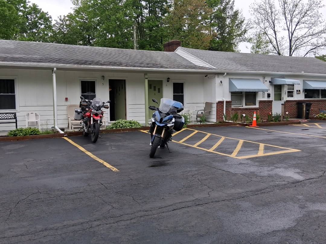 Bikes lined up at the motel