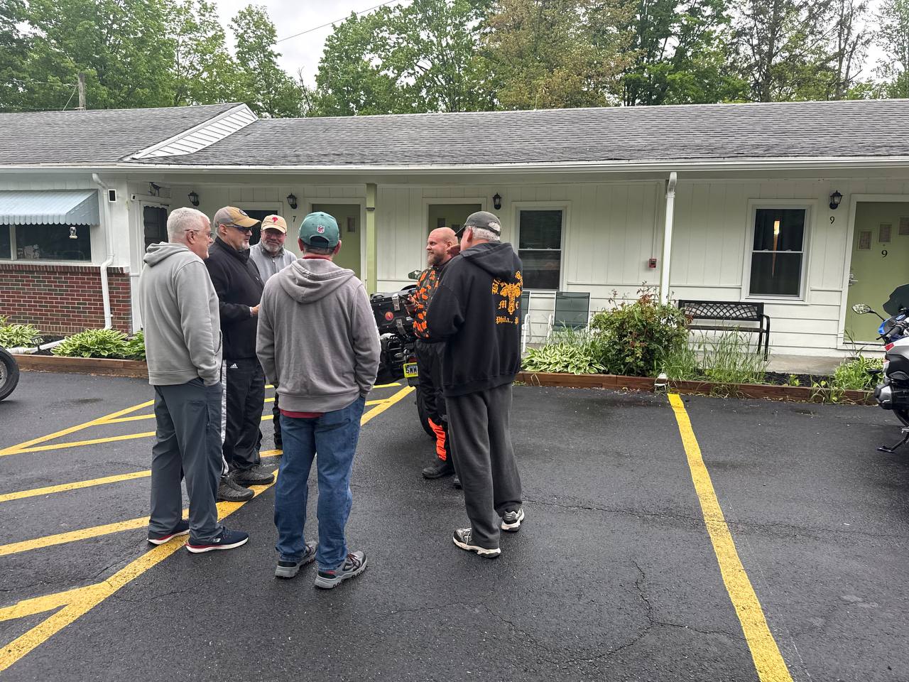 Riders gathered in the parking lot